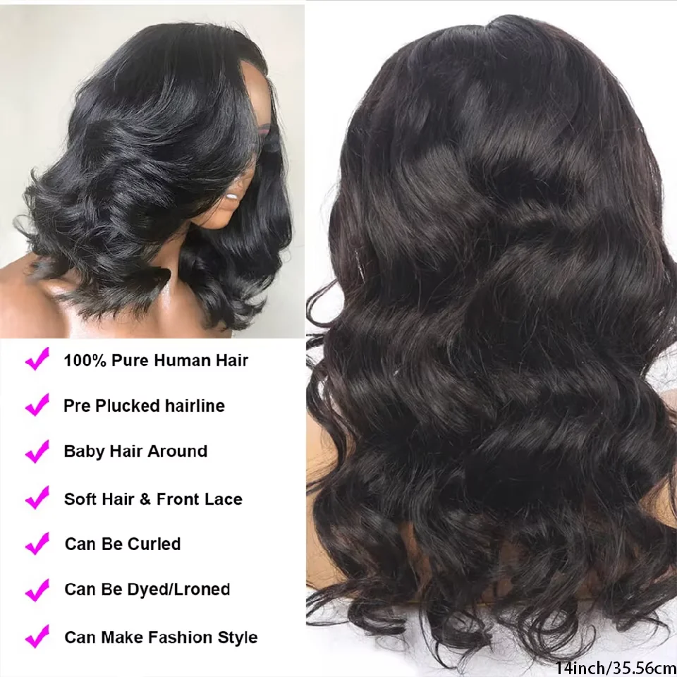 250% Body Wave HD Lace Frontal Wig Short Bob Wig Human Hair Glueless Human Hair Wavy 13x4 Transparent Lace Front Wigs For Women 250% Body Wave HD Lace Frontal Wig Short Bob Wig Human Hair Glueless Human Hair Wavy 13x4 Transparent Lace Front Wigs For Women