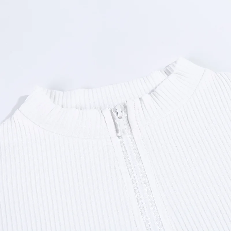 New Fashion Slim Fit Zipper T-shirt Women Female Bustier Corset Tops High Neck Women Crop Top Tee Solid Shirt White