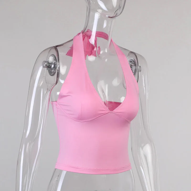 Summer Halter Camisole Tank Top Women V-Neck Sexy Tanks Camis Skinny Backless Pink Corset Tee Shirt Femme Tops WomanT-shirt Summer Halter Camisole Tank Top Women V-Neck Sexy Tanks Camis Skinny Backless Pink Corset Tee Shirt Femme Tops WomanT-shirt