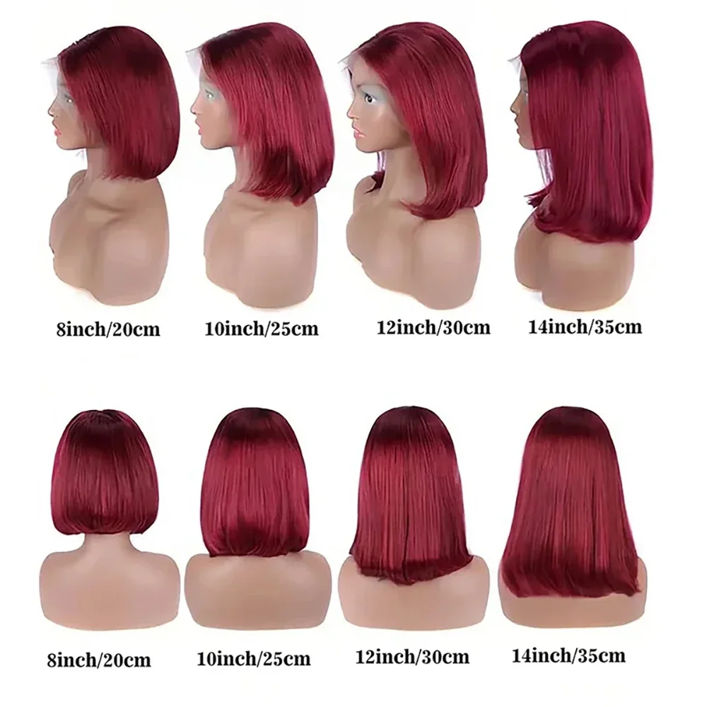 13x4 Wear and Go Glueless Bob Wig Human Hair Straight Bob Wigs Human Hair 100% 99J Red Colored 7x5 Glueless Wigs Ready to Wear