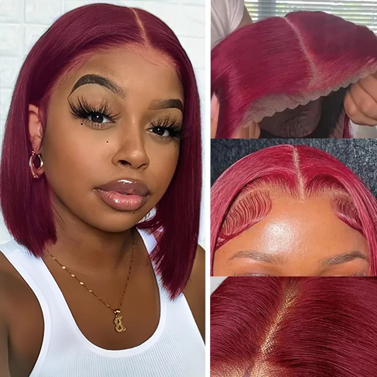 13x4 Wear and Go Glueless Bob Wig Human Hair Straight Bob Wigs Human Hair 100% 99J Red Colored 7x5 Glueless Wigs Ready to Wear