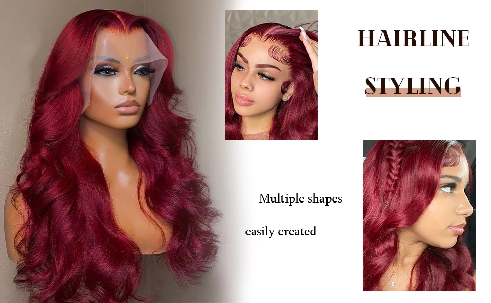 100% Human Hair 99J Burgundy Body Wave 13x4 Lace Front Wig 13x6 HD 30 40 Inch Lace Frontal Wigs Wine Red Water Loose Brazilian