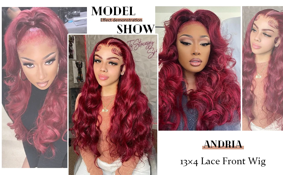 100% Human Hair 99J Burgundy Body Wave 13x4 Lace Front Wig 13x6 HD 30 40 Inch Lace Frontal Wigs Wine Red Water Loose Brazilian