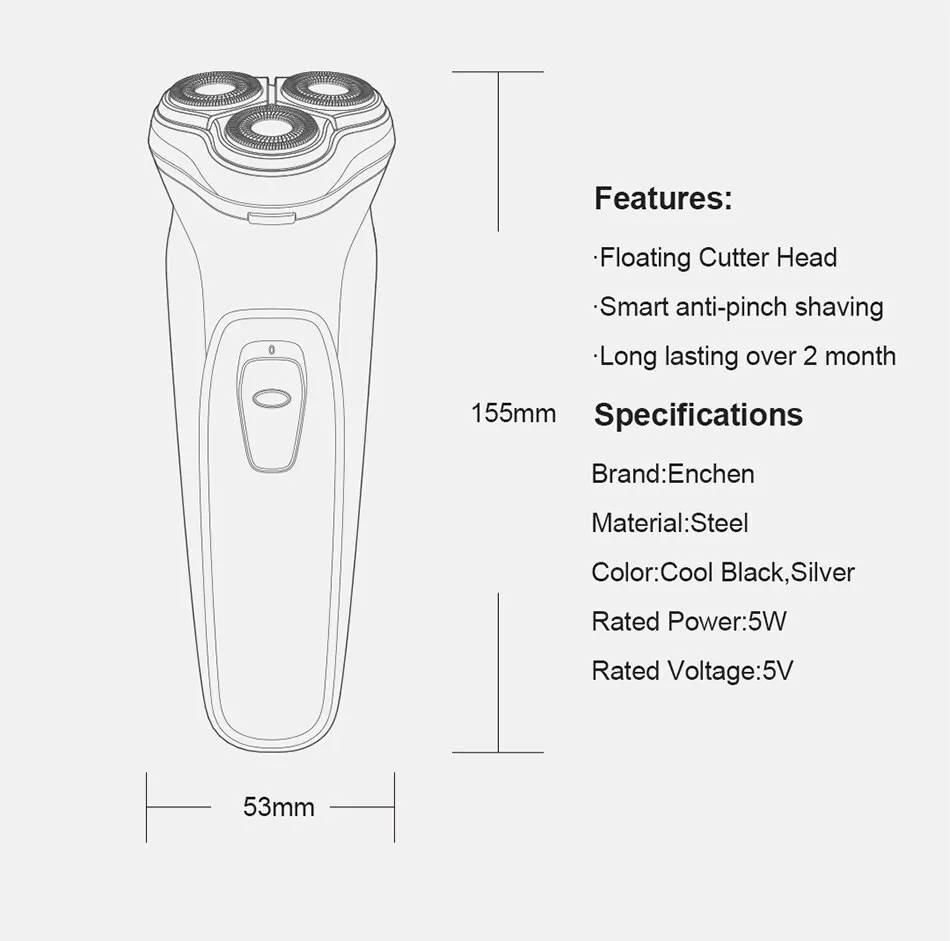 ENCHEN Blackstone Electrical Rotary Shaver for Men 3D Floating Blade Washable Type-C USB Rechargeable Shaving Beard Machine ENCHEN Blackstone Electrical Rotary Shaver for Men 3D Floating Blade Washable Type-C USB Rechargeable Shaving Beard Machine