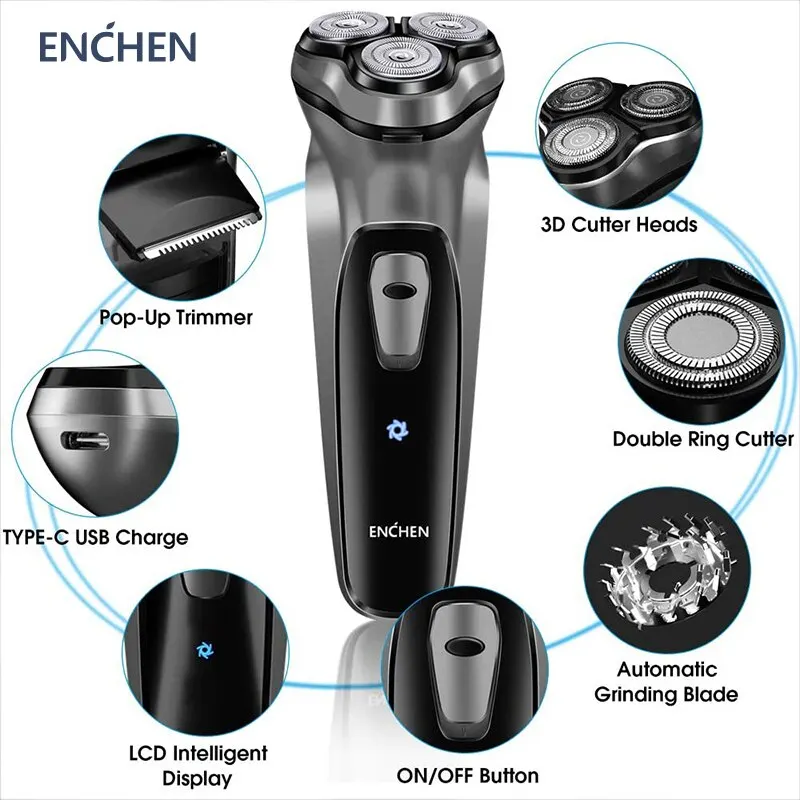 ENCHEN Blackstone Electrical Rotary Shaver for Men 3D Floating Blade Washable Type-C USB Rechargeable Shaving Beard Machine - Image 2