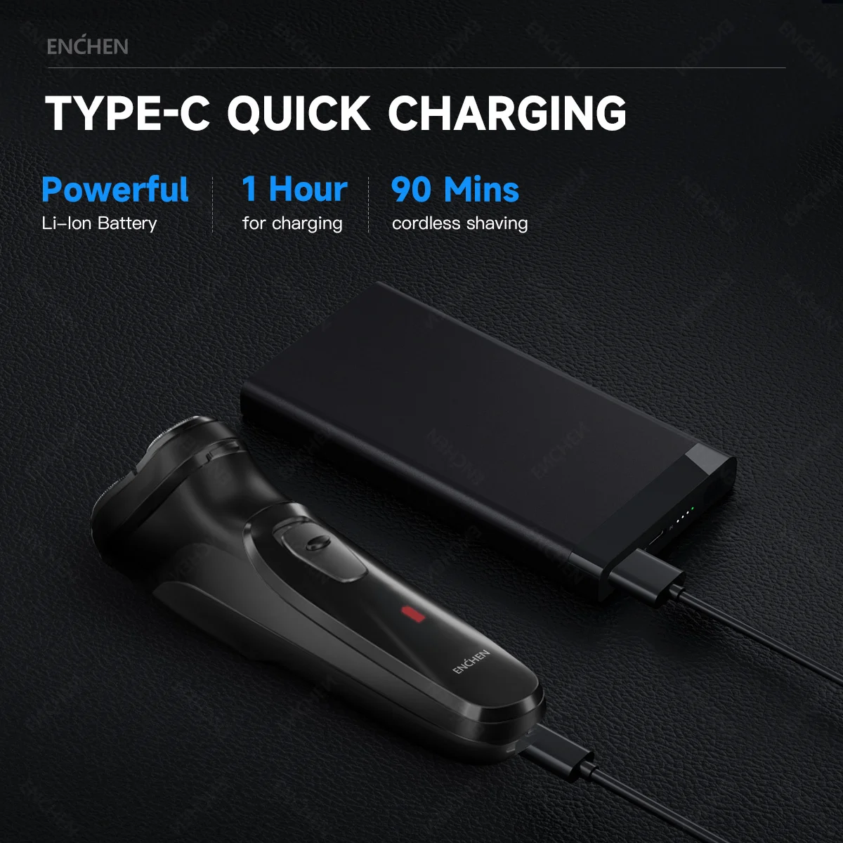 ENCHEN Blackstone Electrical Rotary Shaver for Men 3D Floating Blade Washable Type-C USB Rechargeable Shaving Beard Machine - Image 5