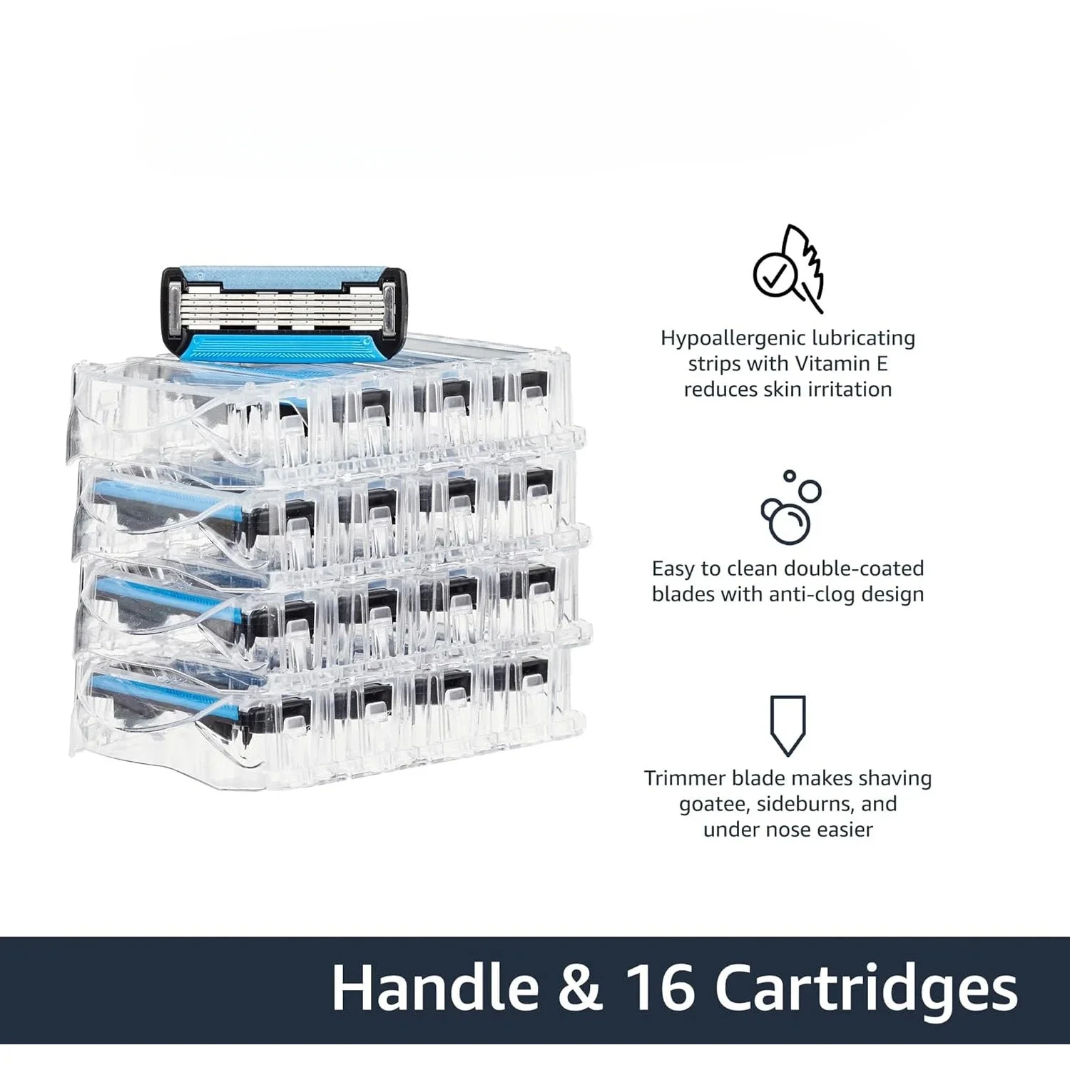 Men's double lube and precision trimmer, handle and 16 cartridges, cartridge fit, razor handle only, 17-piece set, black Men's double lube and precision trimmer, handle and 16 cartridges, cartridge fit, razor handle only, 17-piece set, black