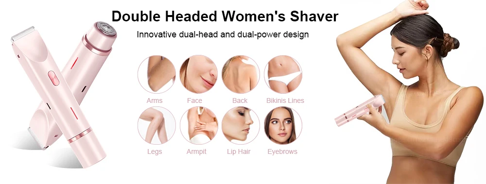 Electric Razors for Women 2in1 Bikini Trimmer Facial Mustache Shavers for Ladies Body Underarms Legs Portable Painless Epilator