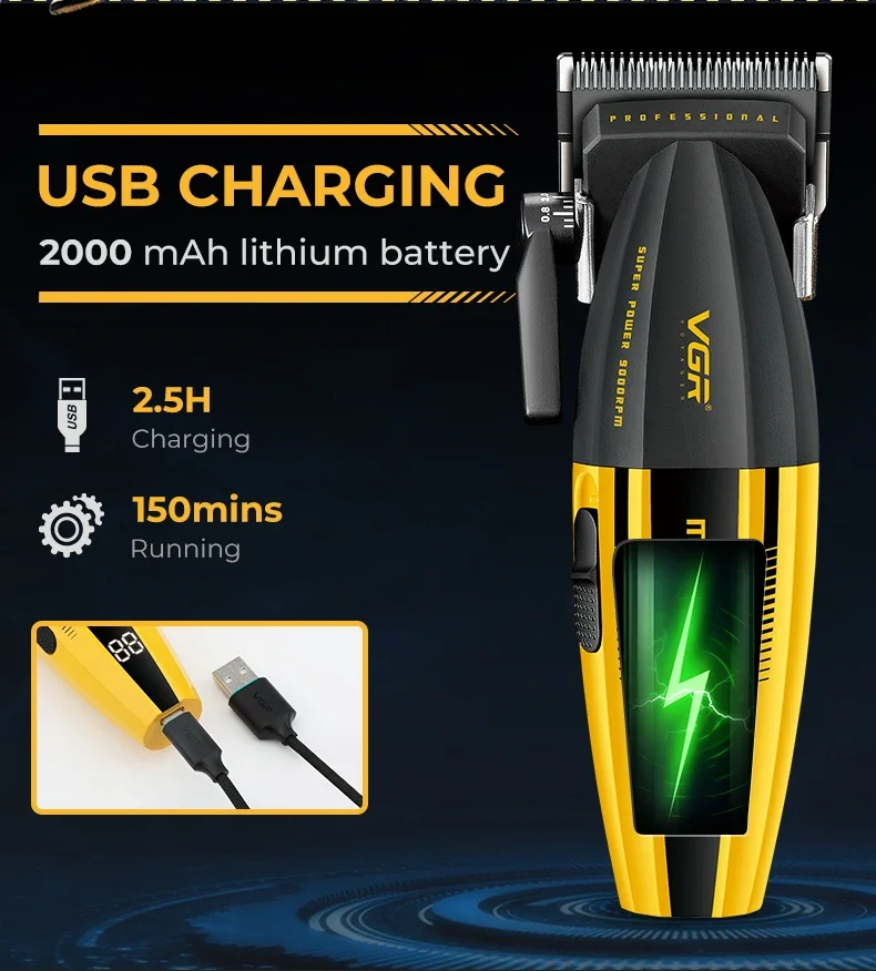 VGR 9000RPM Hair Clipper Professional Clippers Adjustable Haircut Machine Cordless Hair Trimmer Electric Hair Clippers Men V-285 VGR 9000RPM Hair Clipper Professional Clippers Adjustable Haircut Machine Cordless Hair Trimmer Electric Hair Clippers Men V-285