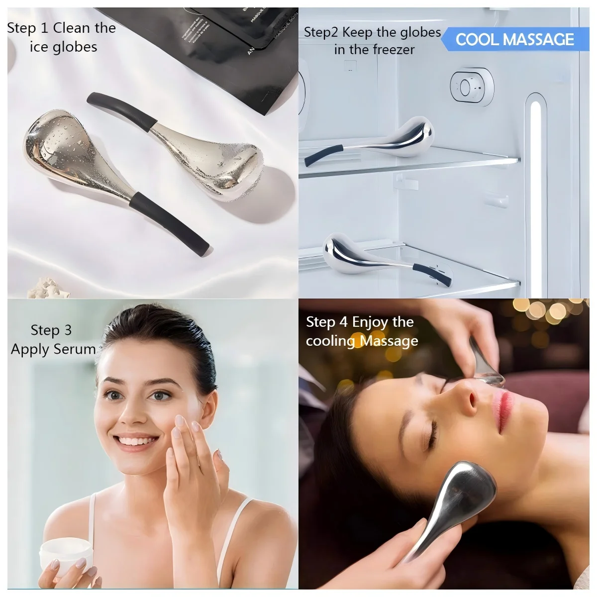 Ice Globes Facial Skin Care Tool for Face and Eyes Stainless Steel Beauty Cryo Sticks for Women Cooling Spa Globes Cold Roller