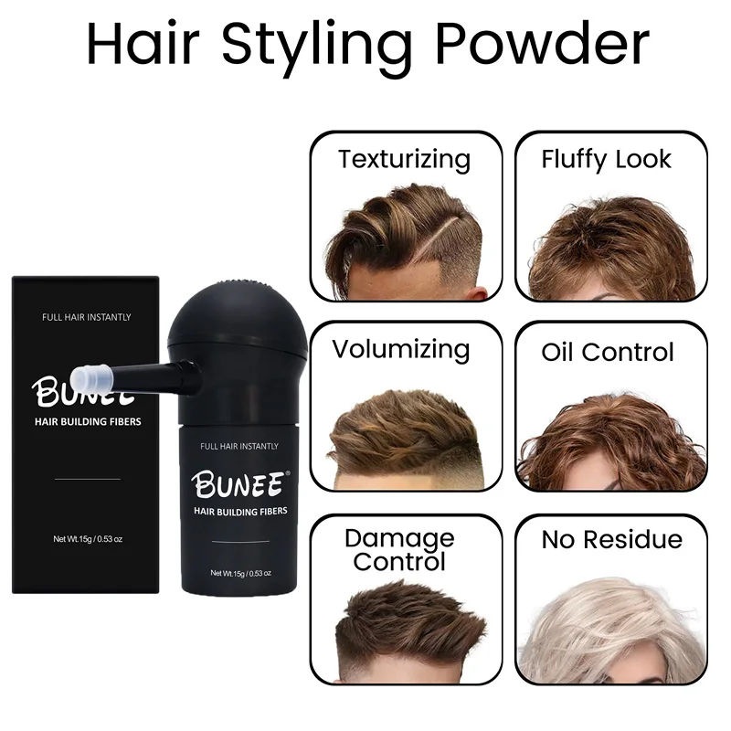 "BUNEE Hair Fiber Set 15g: Men's natural hair-dense fibers for balding areas, fills part lines, includes 15g fiber powder - Image 3