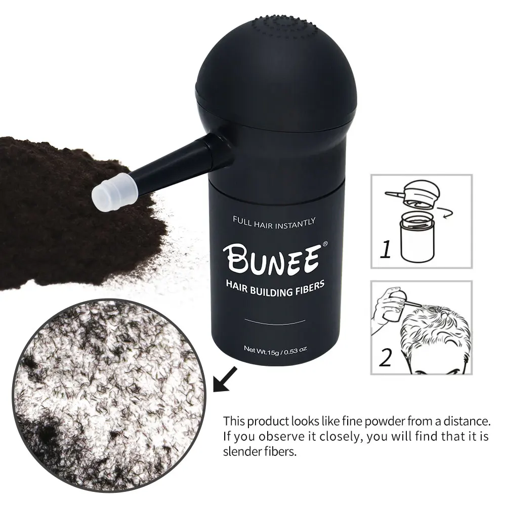 "BUNEE Hair Fiber Set 15g: Men's natural hair-dense fibers for balding areas, fills part lines, includes 15g fiber powder - Image 6