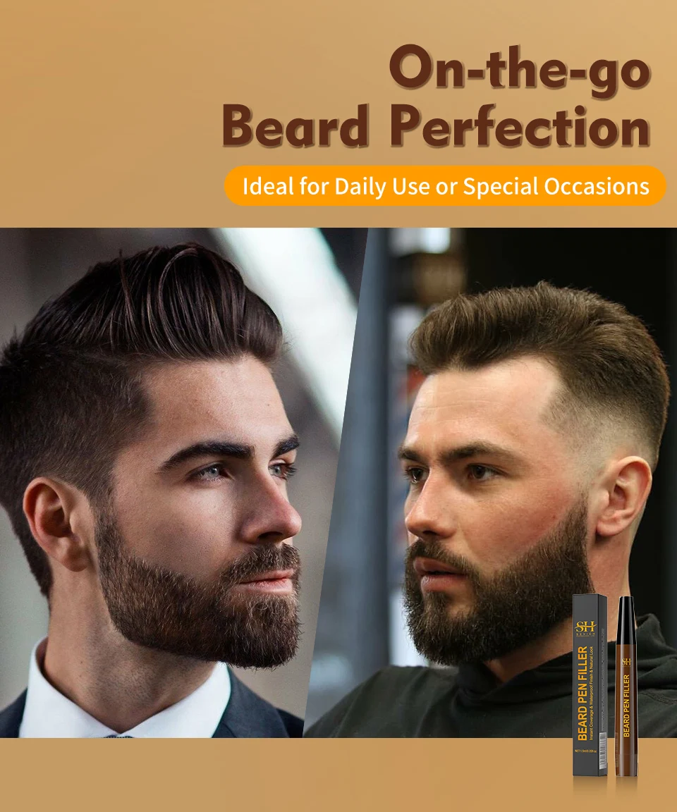 Waterproof Beard Pen Filler Men Moustache Coloring Pen Beard Coloring Filling Enhancer Black Fiber Hair Beard Stuffing Pen Tool