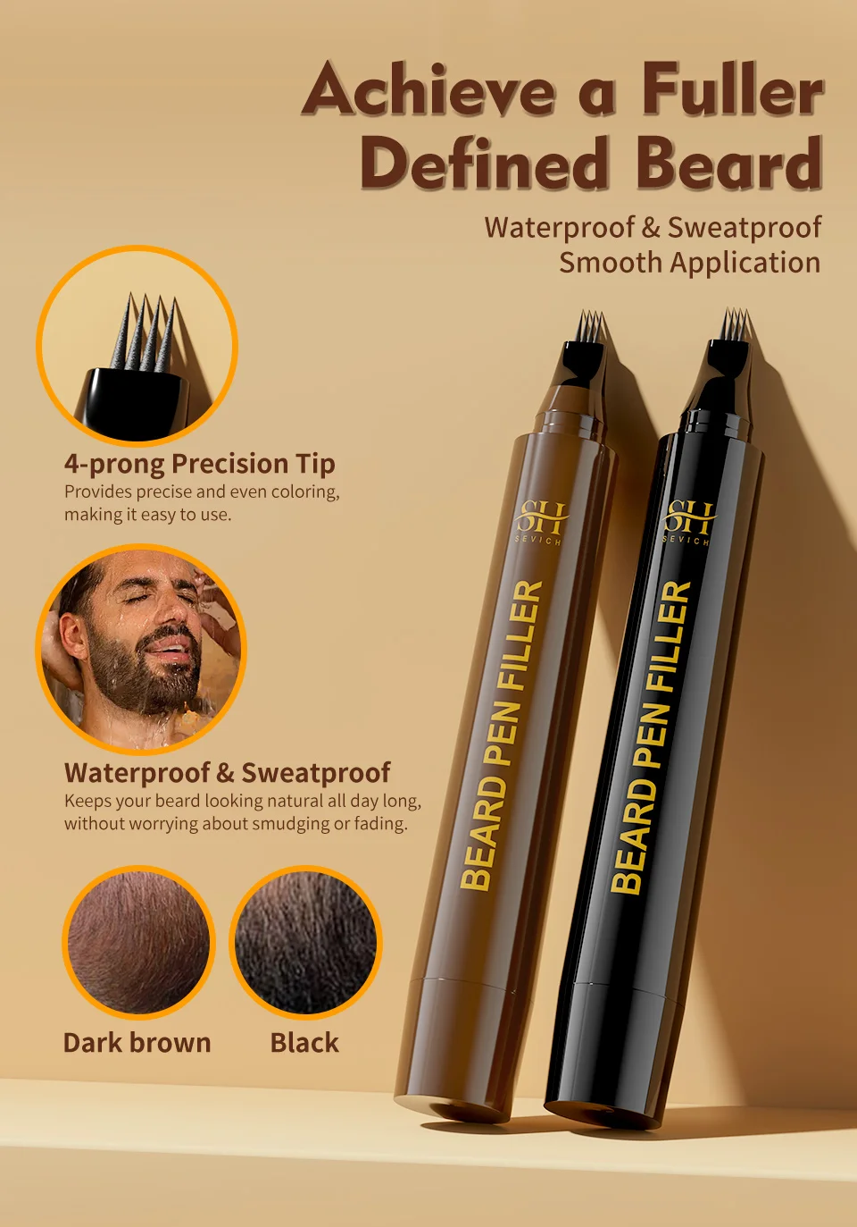 Waterproof Beard Pen Filler Men Moustache Coloring Pen Beard Coloring Filling Enhancer Black Fiber Hair Beard Stuffing Pen Tool