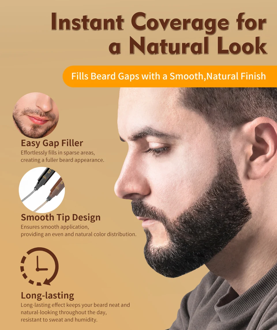 Waterproof Beard Pen Filler Men Moustache Coloring Pen Beard Coloring Filling Enhancer Black Fiber Hair Beard Stuffing Pen Tool