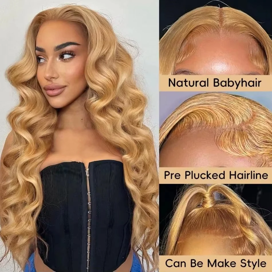 27# Honey Blond 13x4 Body Wave Lace Frontal Human Hair Wigs Brazilian Colored Loose Water Wave 13x6 HD Lace Front Wigs For Women 27# Honey Blond 13x4 Body Wave Lace Frontal Human Hair Wigs Brazilian Colored Loose Water Wave 13x6 HD Lace Front Wigs For Women