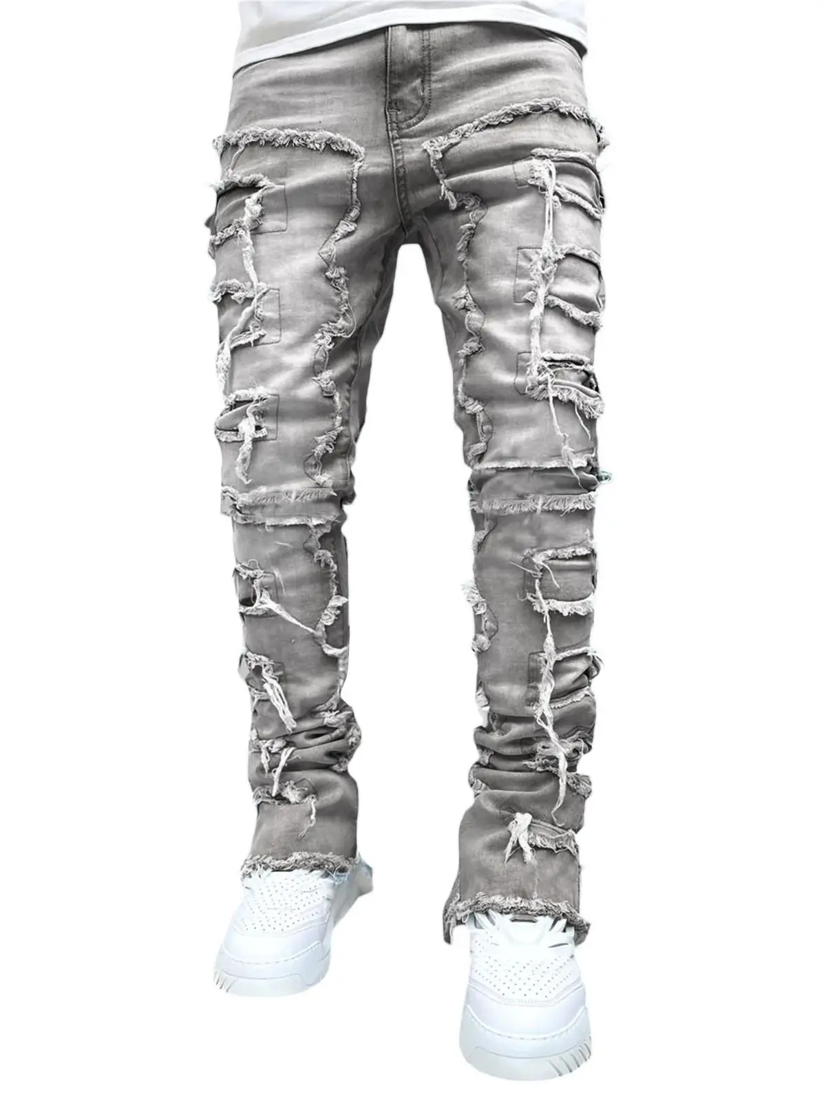 New Men's Fashion Jeans Work Pants, European and American Fashion Workwear Elastic Patchwork Denim Layered Flared Pants S-XXL New Men's Fashion Jeans Work Pants, European and American Fashion Workwear Elastic Patchwork Denim Layered Flared Pants S-XXL
