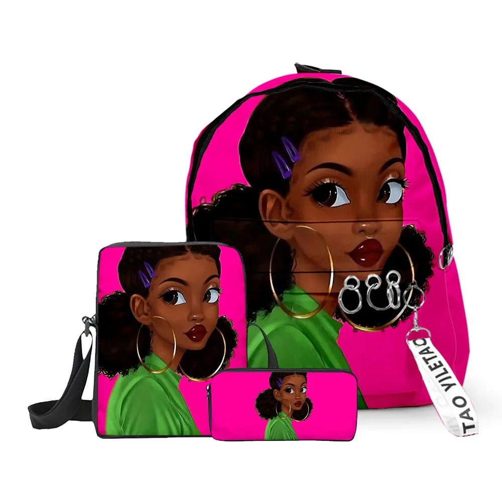 Classic Popular Funny African girl 3D Print 3pcs/Set pupil School Bags Laptop Daypack Backpack Inclined shoulder bag Pencil Case - Image 5