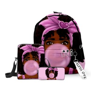 Classic Popular Funny African girl 3D Print 3pcs/Set pupil School Bags Laptop Daypack Backpack Inclined shoulder bag Pencil Case