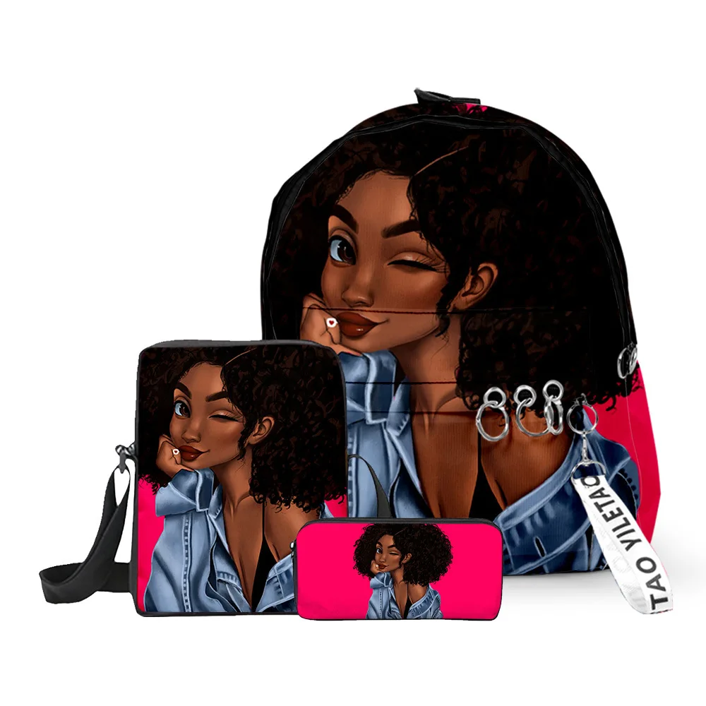 Classic Popular Funny African girl 3D Print 3pcs/Set pupil School Bags Laptop Daypack Backpack Inclined shoulder bag Pencil Case - Image 2