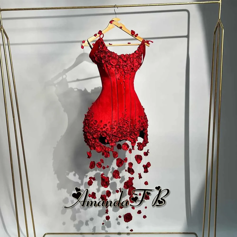 Amanda Fashionable 3D Flowers Cocktail Homecoming Dress Scoop Neck Velvet Special Occasion Gown Robes De Soiree Customized